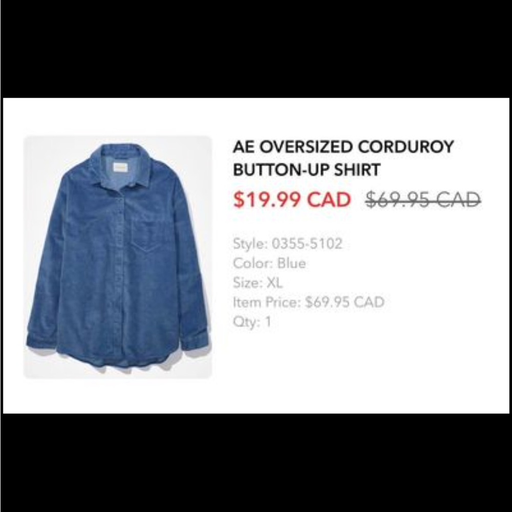 American Eagle Courdroy Button Up XL